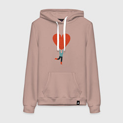 Толстовка-худи хлопковая женская Большая любовь, цвет: пыльно-розовый