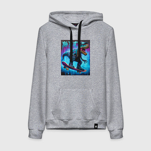 Женская толстовка-худи Dude tyrannosaur on a skateboard - ai art / Меланж – фото 1