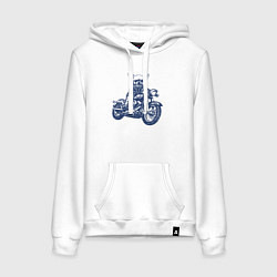 Толстовка-худи хлопковая женская Чихуахуа байкер на мотоцикле, цвет: белый