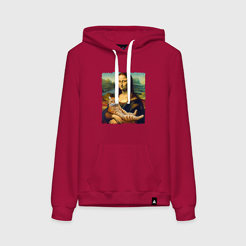 Женская толстовка-худи Мона Лиза с рыжим котом / Маджента – фото 1