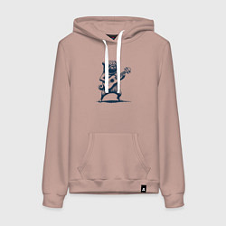 Толстовка-худи хлопковая женская Мопс с гитарой укулеле, цвет: пыльно-розовый