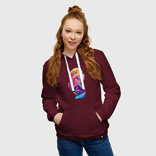 Женская толстовка-худи Космос девушка профиль / Меланж-бордовый – фото 3