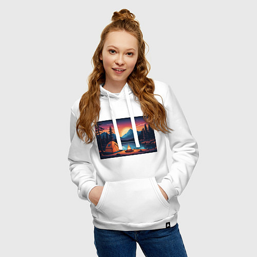 Женская толстовка-худи В лесу с палаткой / Белый – фото 3