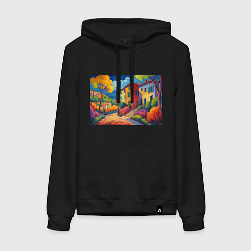Женская толстовка-худи Живопись яркие домики фовизм / Черный – фото 1