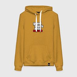 Толстовка-худи хлопковая женская GTA online logo game, цвет: горчичный