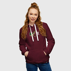 Толстовка-худи хлопковая женская Символ 2025 года зелёная змея, цвет: меланж-бордовый — фото 2