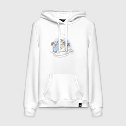 Толстовка-худи хлопковая женская Кот готовит еду, цвет: белый