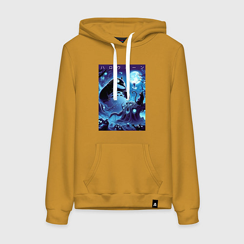 Женская толстовка-худи Тоторо в сказочном лесу в ночь на хэллоуин / Горчичный – фото 1