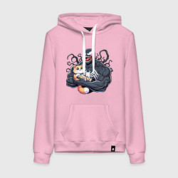 Толстовка-худи хлопковая женская Веном и котик, цвет: светло-розовый