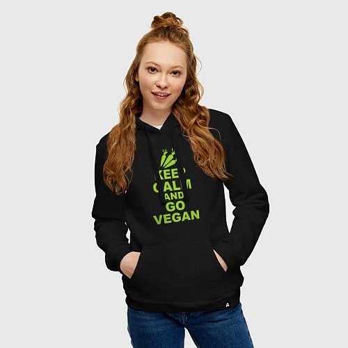 Женская толстовка-худи Keep Calm & Go Vegan / Черный – фото 3