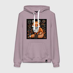 Толстовка-худи хлопковая женская Лиса в ночном лесу, цвет: сиреневый