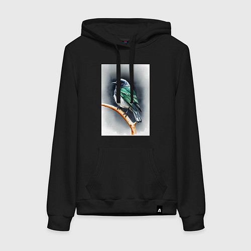 Женская толстовка-худи Птичка на ветке / Черный – фото 1