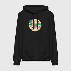 Толстовка-худи хлопковая женская Скелетик серфингист, цвет: черный