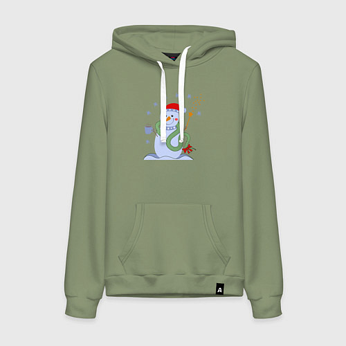 Женская толстовка-худи Новогодний снеговик и змея / Авокадо – фото 1