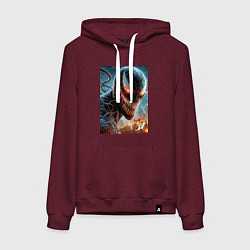 Толстовка-худи хлопковая женская Ужасный Веном - неоновое свечение, цвет: меланж-бордовый