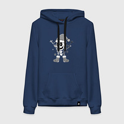 Толстовка-худи хлопковая женская Новогодний скелетик чб, цвет: тёмно-синий