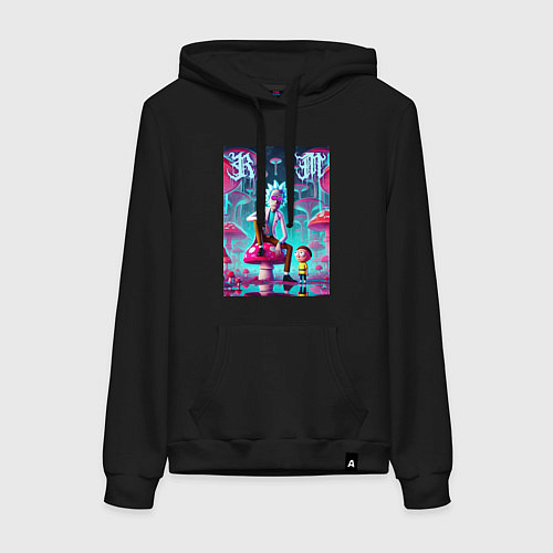 Женская толстовка-худи Rick and Morty under the mushrooms / Черный – фото 1