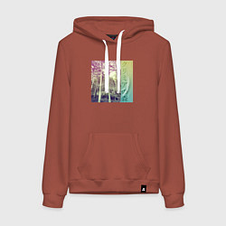 Толстовка-худи хлопковая женская Крымский лес японскими иероглифами, цвет: кирпичный