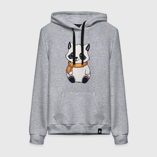 Женская толстовка-худи Милый белый енот / Меланж – фото 1