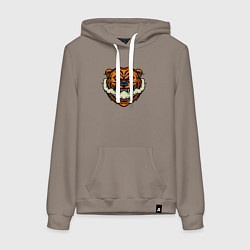 Толстовка-худи хлопковая женская Страшный медведь, цвет: утренний латте