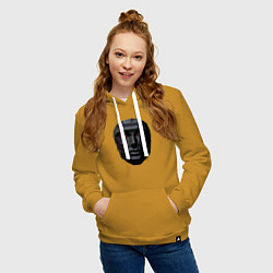 Толстовка-худи хлопковая женская Маска босса, цвет: горчичный — фото 2