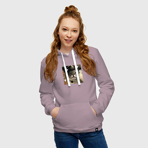 Женская толстовка-худи Недовольная серая кошка / Сиреневый – фото 3