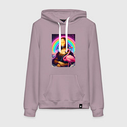 Женская толстовка-худи Мона Лиза - лампочка и розовый фламинго