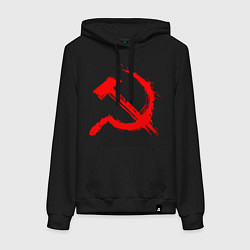 Толстовка-худи хлопковая женская Sickle and hammer red paint, цвет: черный