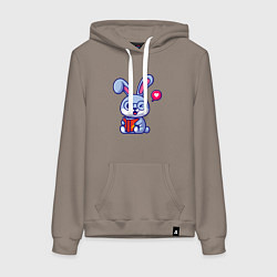 Толстовка-худи хлопковая женская Читающий зайка, цвет: утренний латте