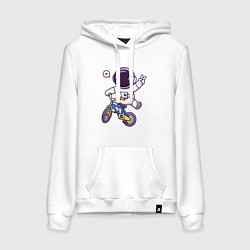 Толстовка-худи хлопковая женская Космонавт на велике, цвет: белый