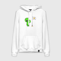 Толстовка-худи хлопковая женская Пришелец на луне, цвет: белый