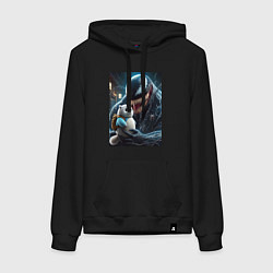 Толстовка-худи хлопковая женская Venom and funny kitten with backpack, цвет: черный