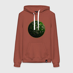 Толстовка-худи хлопковая женская Планета арт, зеленая, цвет: кирпичный