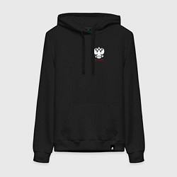 Толстовка-худи хлопковая женская Моя земля - мои правила с гербом, цвет: черный