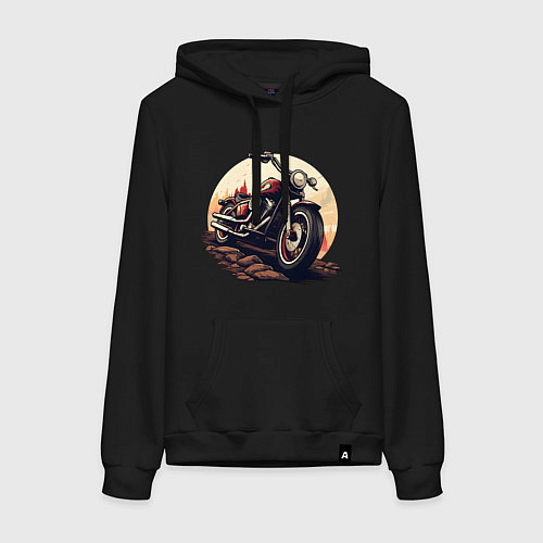 Женская толстовка-худи Мотоцикл на фоне заката / Черный – фото 1