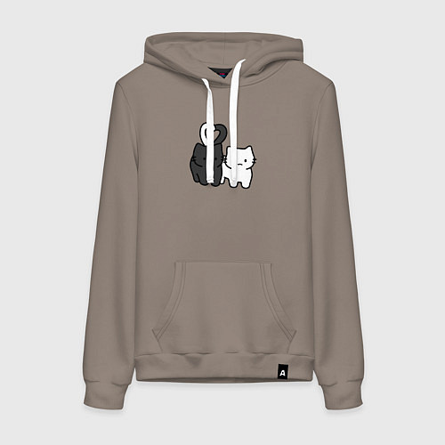 Женская толстовка-худи Влюбленные котики - черный и белый / Утренний латте – фото 1