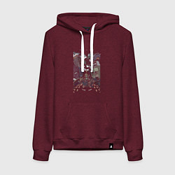Толстовка-худи хлопковая женская Дорохедоро все персонажи, цвет: меланж-бордовый
