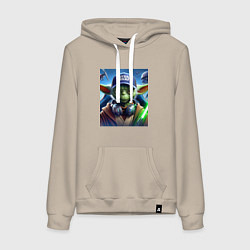 Толстовка-худи хлопковая женская Прикольный Йода с наушниками - прикол, цвет: миндальный