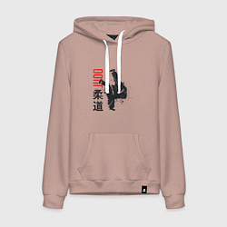 Толстовка-худи хлопковая женская Дзюдо, цвет: пыльно-розовый