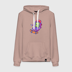 Толстовка-худи хлопковая женская Тетрис на скейте, цвет: пыльно-розовый