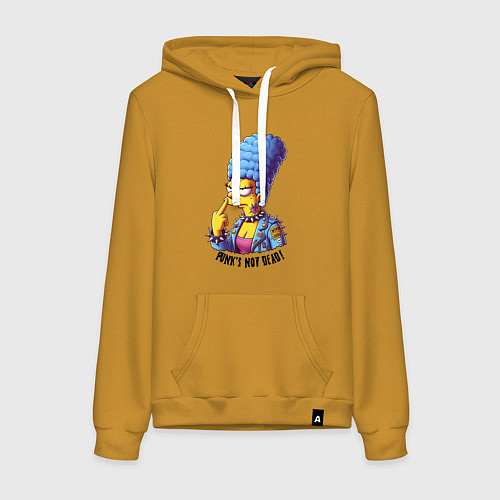 Женская толстовка-худи Marge Simpson - punks not dead motto / Горчичный – фото 1