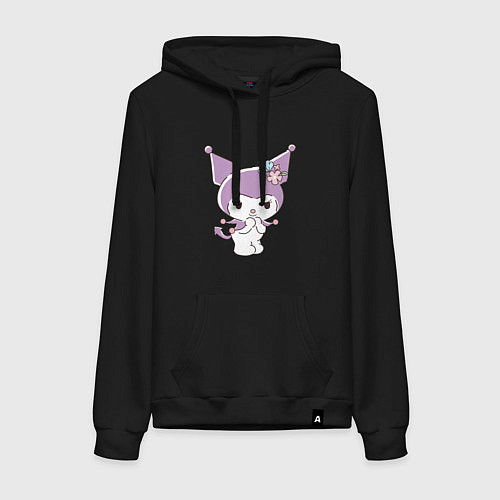 Женская толстовка-худи Куроми с цветочками / Черный – фото 1