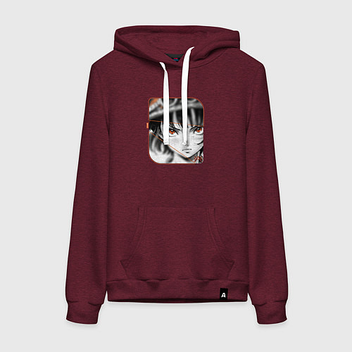 Женская толстовка-худи Оранжевоглазая девушка / Меланж-бордовый – фото 1