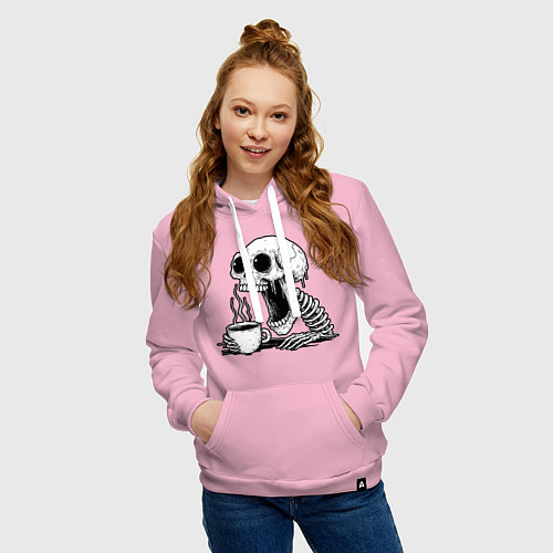 Женская толстовка-худи Skeleton with coffee / Светло-розовый – фото 3