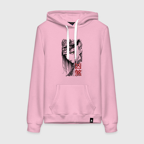 Женская толстовка-худи Девушка в демоническом шлеме / Светло-розовый – фото 1