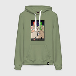 Толстовка-худи хлопковая женская Ghostbusters - Ray and his clone ghost, цвет: авокадо