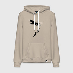 Толстовка-худи хлопковая женская Surfer plane, цвет: миндальный