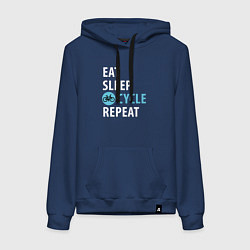 Толстовка-худи хлопковая женская Еда сон велик, цвет: тёмно-синий