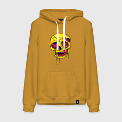 Толстовка-худи хлопковая женская Желтый растекшийся череп, цвет: горчичный