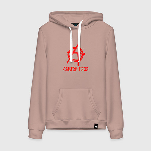 Женская толстовка-худи Анархия Сектор газа красный логотип / Пыльно-розовый – фото 1